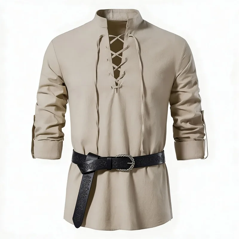 Men Medieval Viking Shirt Stan - Medieval Gothic Lace Up Pirate Shirt ulasan dan harga