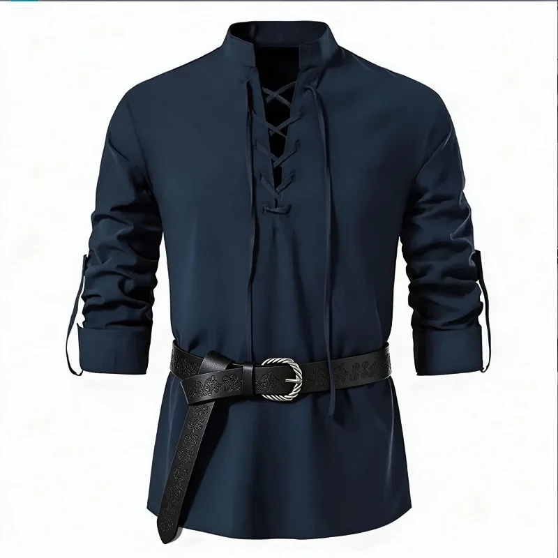 Men Medieval Viking Shirt Stan - Medieval Gothic Lace Up Pirate Shirt ulasan dan harga
