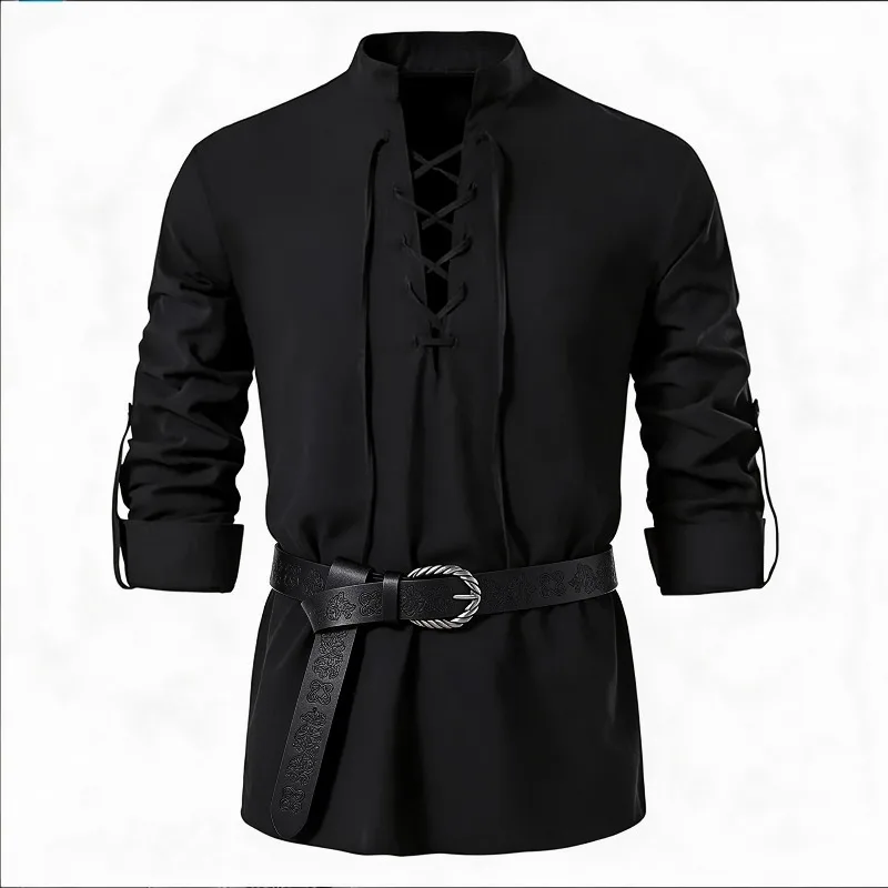 Men Medieval Viking Shirt Stan - Medieval Gothic Lace Up Pirate Shirt ulasan dan harga