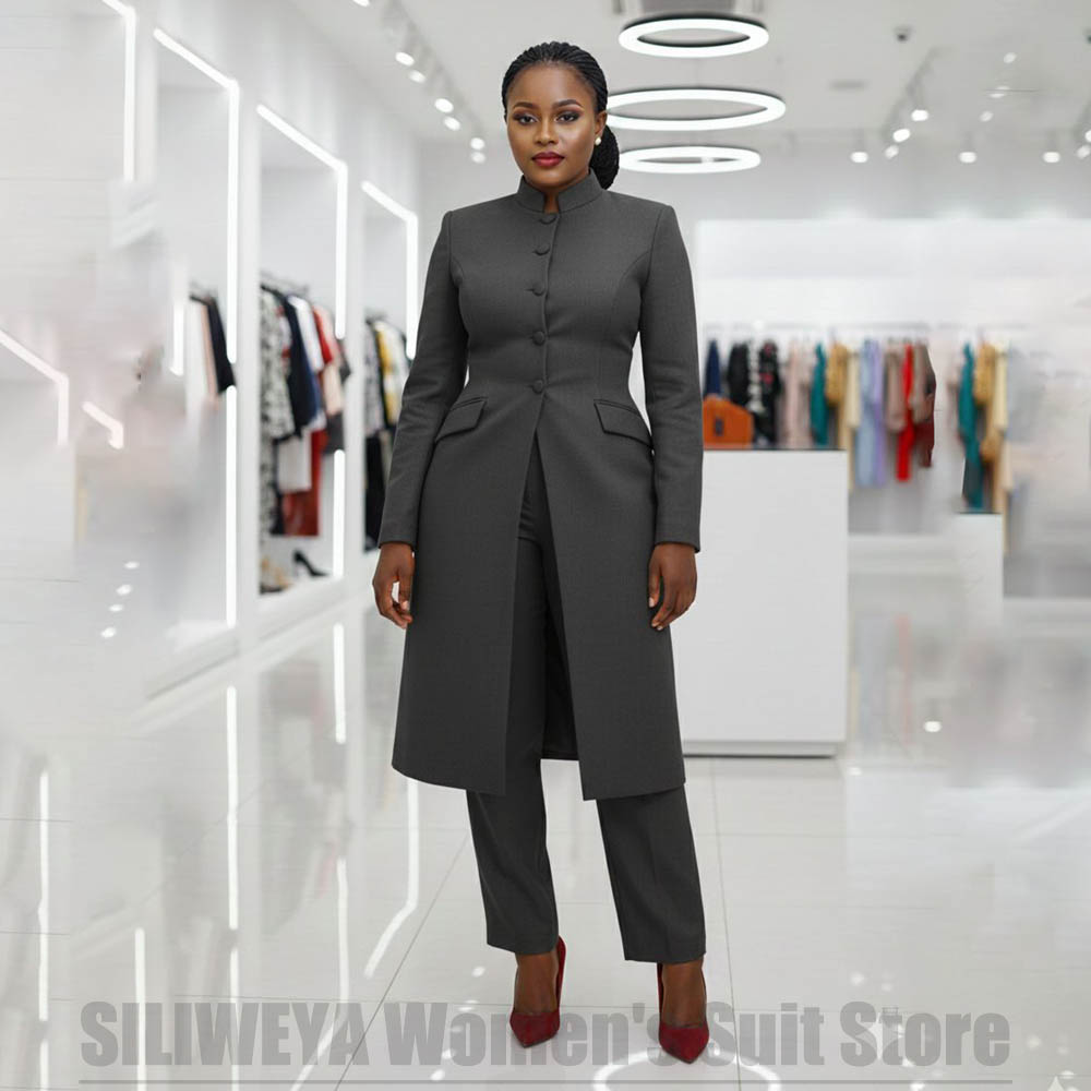 Women's Two Piece Suit Chic Ma - Mandarin Collar Formal Shirt Slim Fit ulasan dan harga
