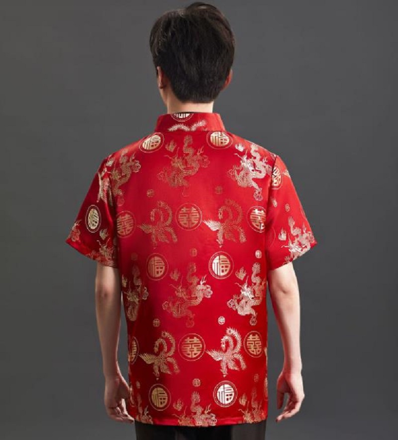 New Chinese Style Embroidery S - Mens Satin Silk Dress Shirt ulasan dan harga