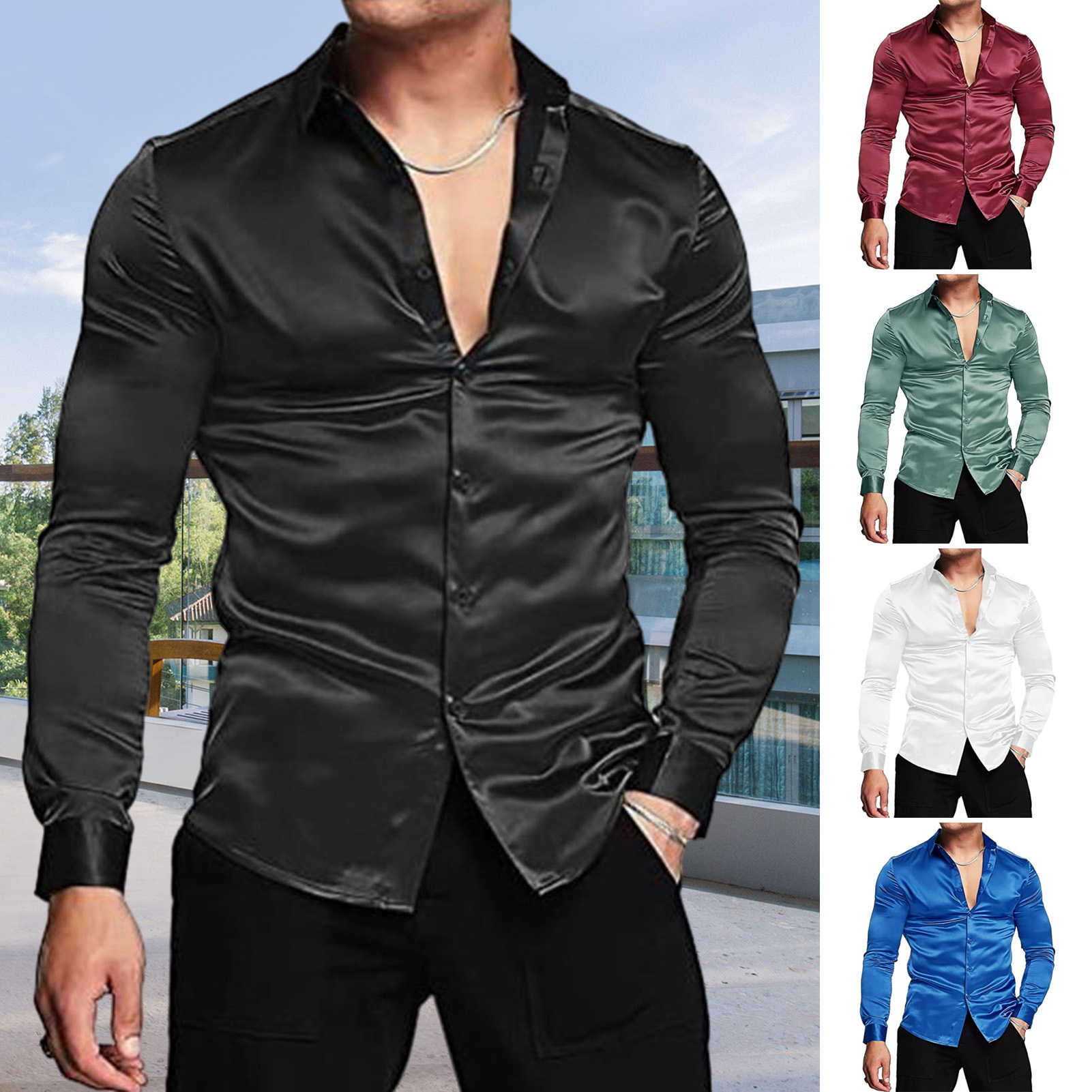 Pink Silk Satin Luxury Dress S - Mens Satin Silk Dress Shirt ulasan dan harga